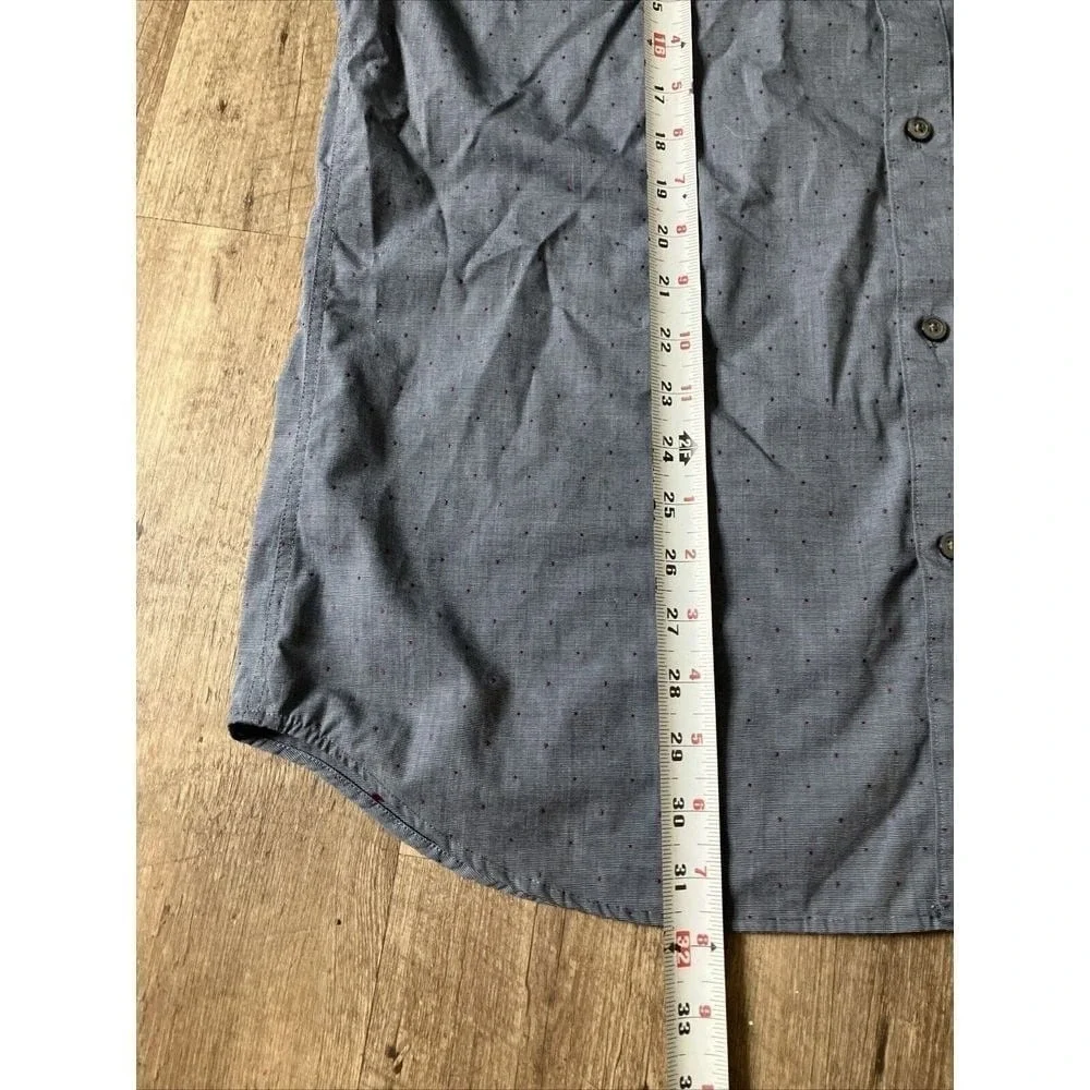 Banana Republic Mens Non-Iron Standard Fit Shirt Blue Burgundy Dot Large 16-16.5